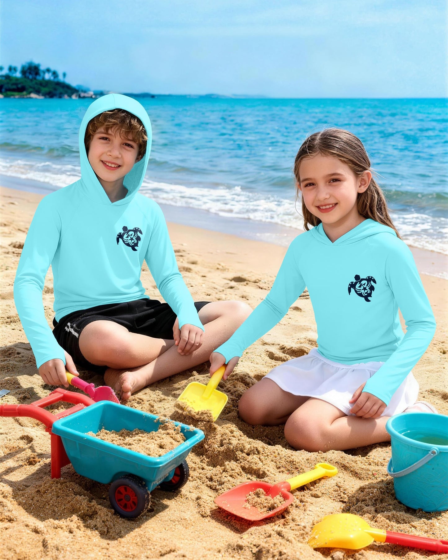 DRONIRING Boys Rash Guard Swim Hoodie, UPF 50+ UV Sun Protection Long Sleeve Fishing Shirt, Kids Youth SPF Water Shirts