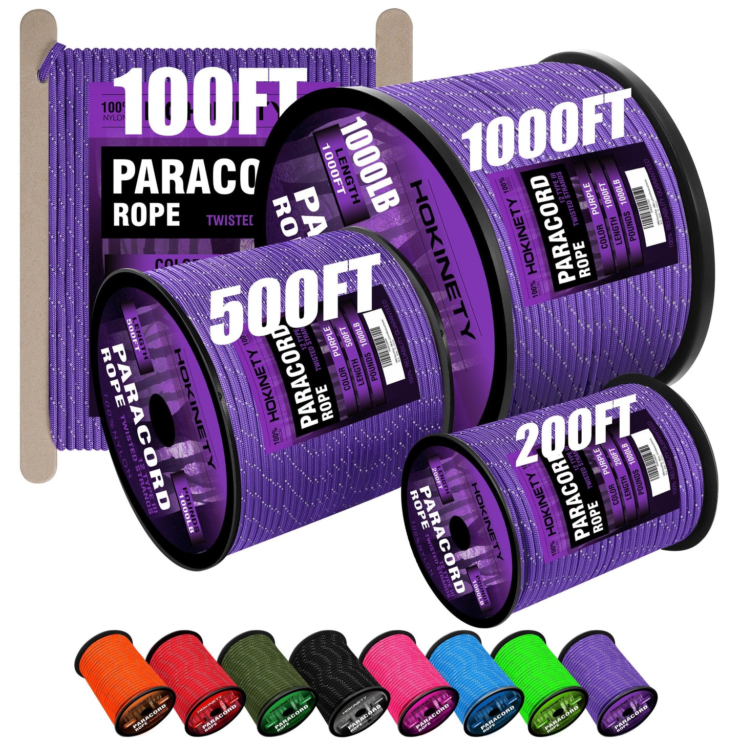 Reflective Paracord Rope 1000Ib - 100ft 4mm 12 Strand para Cords Lanyard Utility Parachute Cord for Tent Camping Hiking Fishing Survival Tactical Clothesline DIY Projects Purple