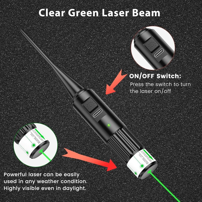 USB Rechargeable Green Laser Bore Sight Kit - 64 Adapters for 0.17 to 12GA Calibers | Precision Alignment Tool for Guns, Rifles, and Pistols