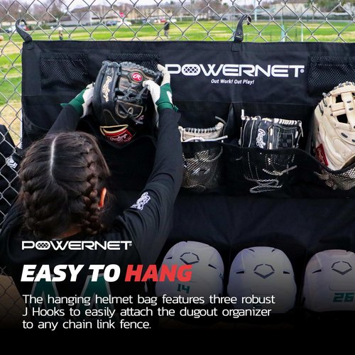 PowerNet Softball & Baseball Helmet Hanging Bag, 12 Pocket Baseball Glove & Helmet Storage Holder & Dugout Organizer, Portable Baseball Gear Training Equipment Holder (Red)