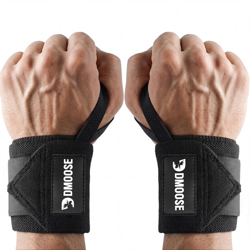 DMoose Wrist Straps for Weightlifting 12 and 18 Inches Thumb Loops with Wrist Support for Workouts Powerlifting Wrist Straps for Weight Lifting Men and Women Black II