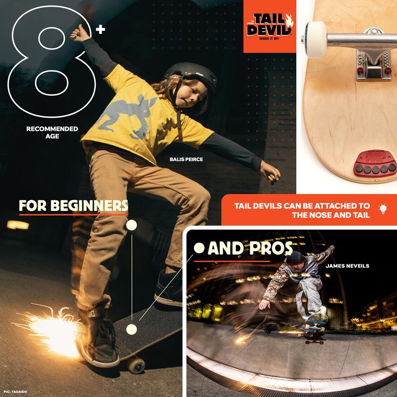Tail Devil Skateboard Spark Plate - Sparks for Your Skateboard | Ultimate Skateboarder's Accessory | A Tail Plate Attachment for Cool Sparking Effect (1 Pack)