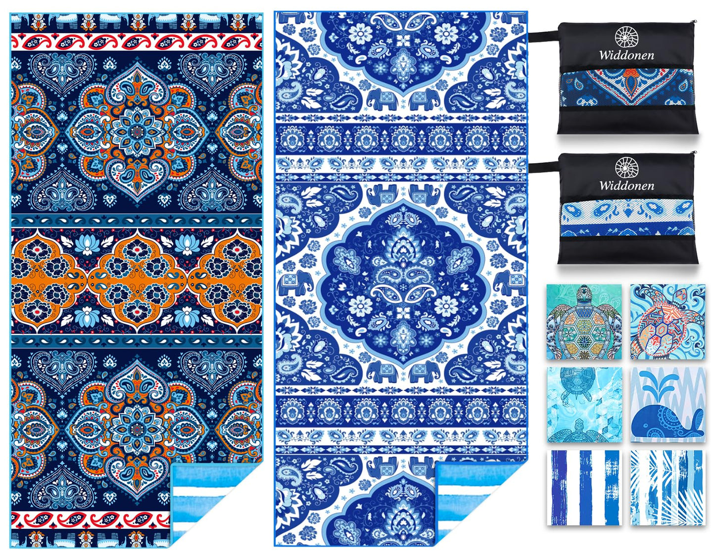 Widdonen Microfiber Lightweight Beach Towel Sand Free Quick Dry Absorbent Thin Compact Towels for Swimming Pool Camping Beach Accessories Large Easy Pack Travel Things for Vacation Essentials Gift