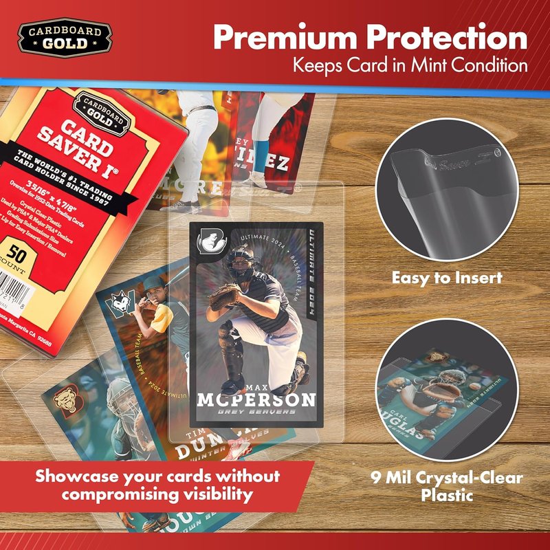 Gold Card Saver - 200 Count Semi-Rigid Card Holders for Trading Cards | PSA-Approved Protectors for Baseball & Sports Cards