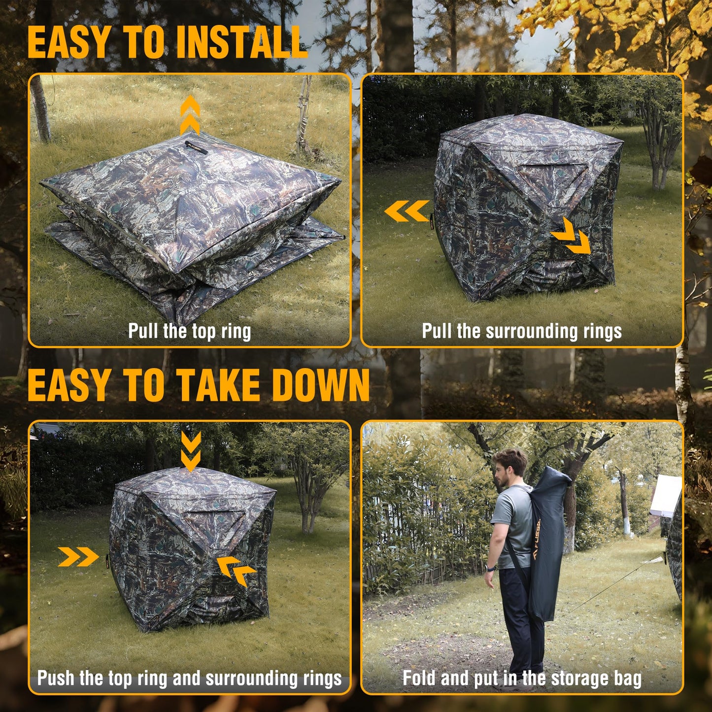 FLISSA 270 Degree Pop Up See Through Hunting Blind，3-4 Person Ground Blind