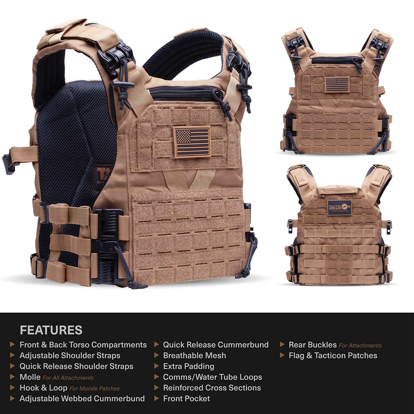 Tacticon Vest Elite | Combat Veteran Owned Company | Tactical Vest for Men | Lightweight Adjustable 500D Vests with Laser Cut MOLLE