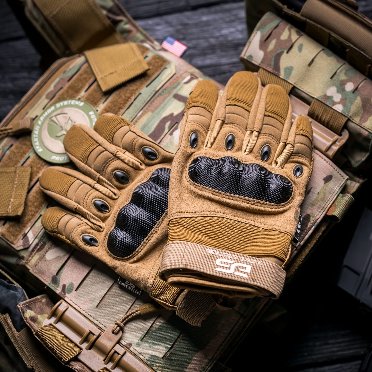 Glove Station - Tactical Shooting Hard Knuckle Gloves for Men and Woman with Touchscreen Fingers - Durable and Comfortable Hand-Gear for Outdoor Work Shooting and Hunting - Tan/Medium