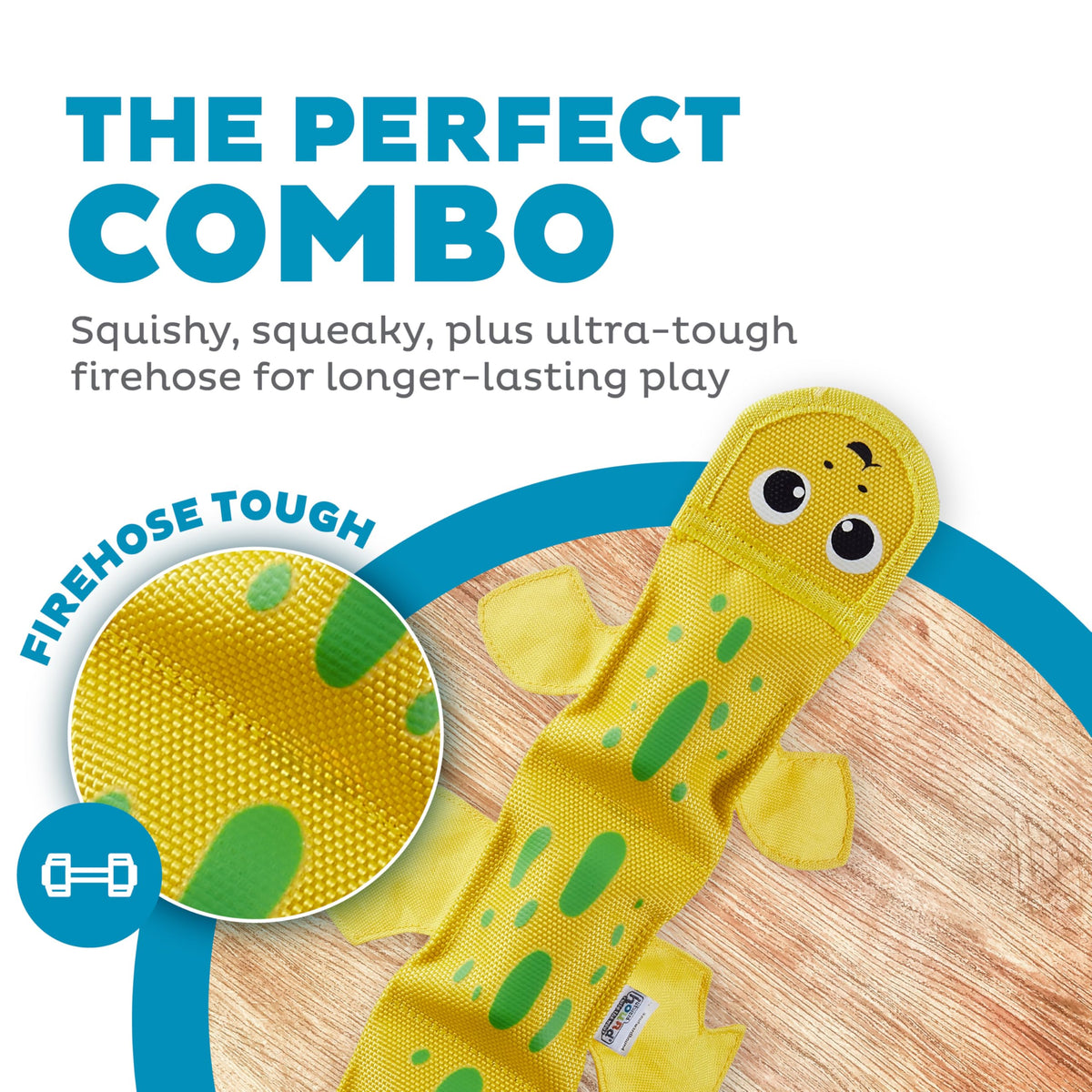 Outward Hound Fire Biterz Yellow Lizard Plush Firehose Material Interactive Dog Toy, Large