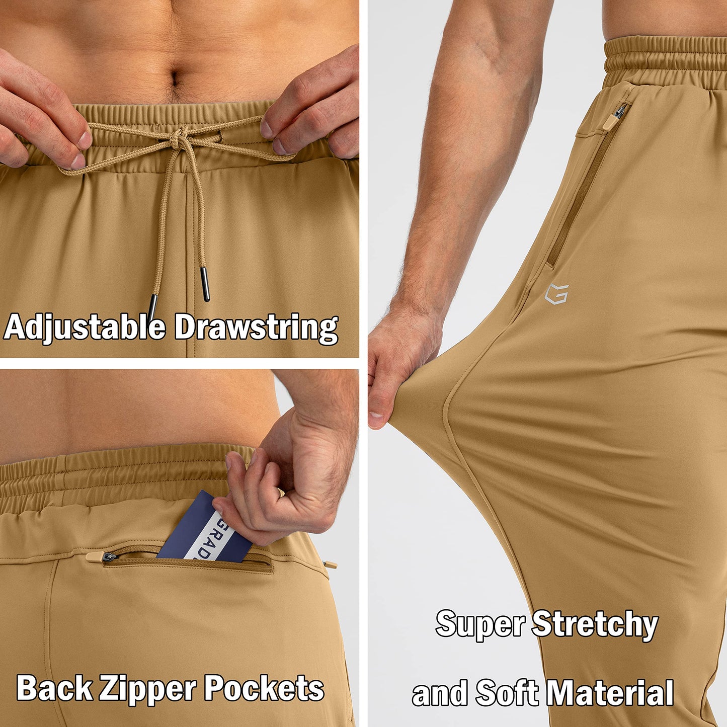 G Gradual Men's Sweatpants with Zipper Pockets Tapered Joggers for Men Athletic Pants for Workout, Jogging, Running (Dark Khaki, Large)