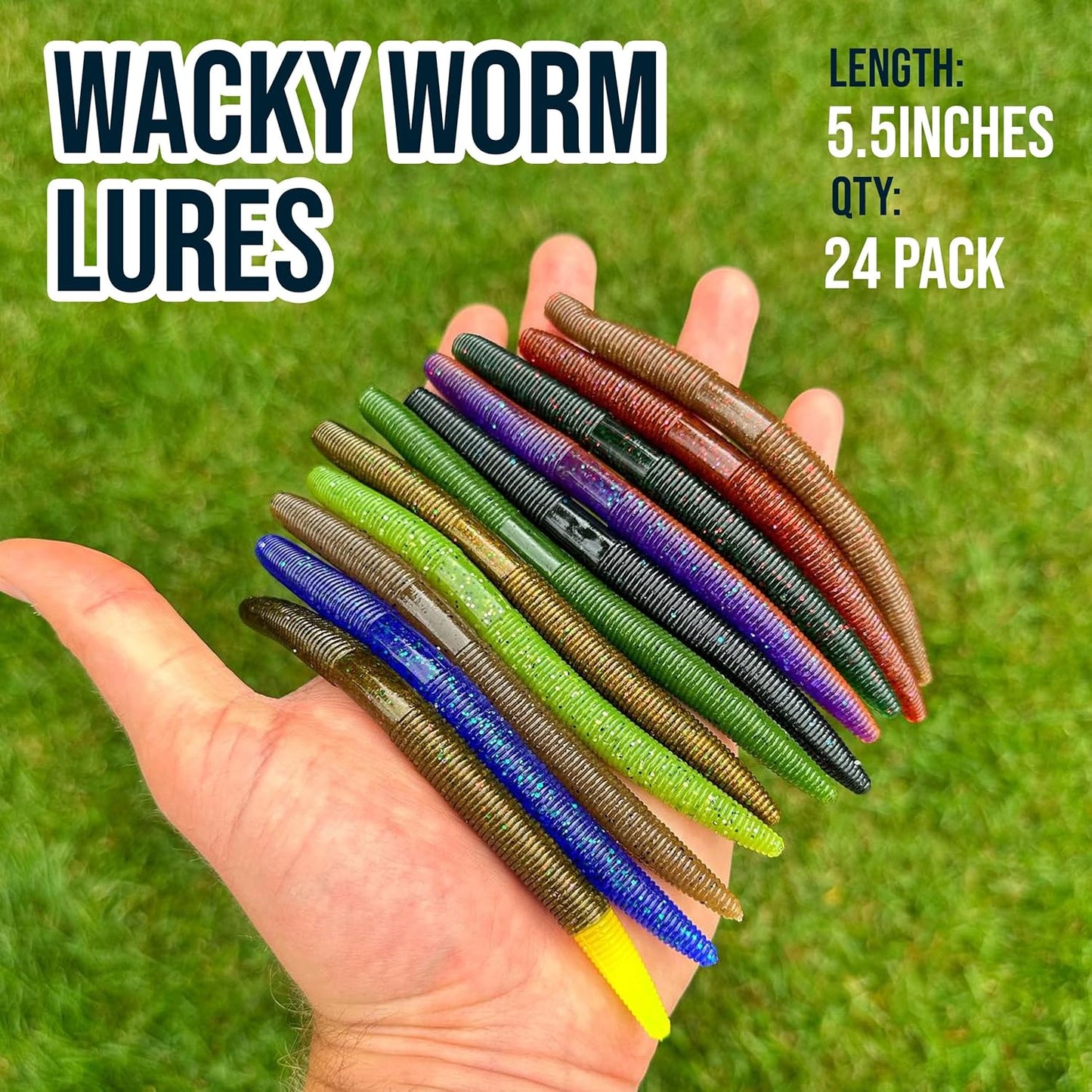 Wacky Worms Soft Plastic Fishing Baits - Durable 5.5in Lures for Bass | 24 Pack