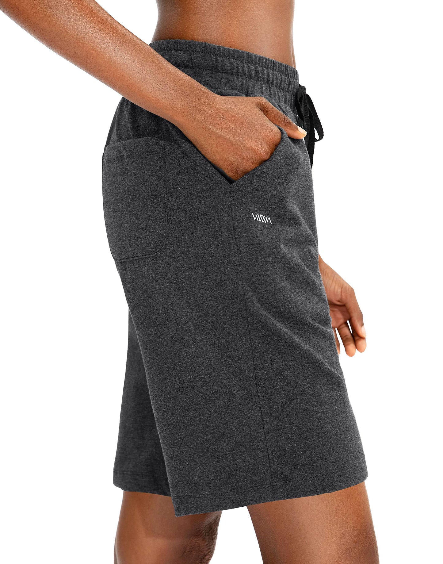 Viodia Women's Bermuda 9" Long Shorts with Pockets Cotton Sweat Lounge Shorts for Women Jersey Athletic Knee Length Shorts for Summer Black camo S