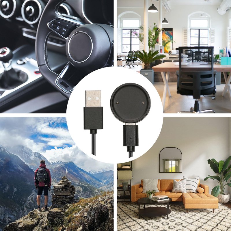 kwmobile USB Cable Charger Compatible with Amazfit Bip 6 / Amazfit Active 2 (A2437) / Active 2 Square (A2434) Cable - Charging Chord for Smart Watch - Black