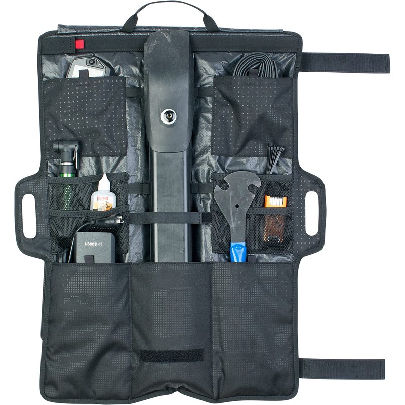 EVOC GEAR WRAP transport bag for tools and e-bike batteries (roll-up bag, well thought-out subdivision, padded compartment for batteries, secure transport of equipment, Size: L), Black