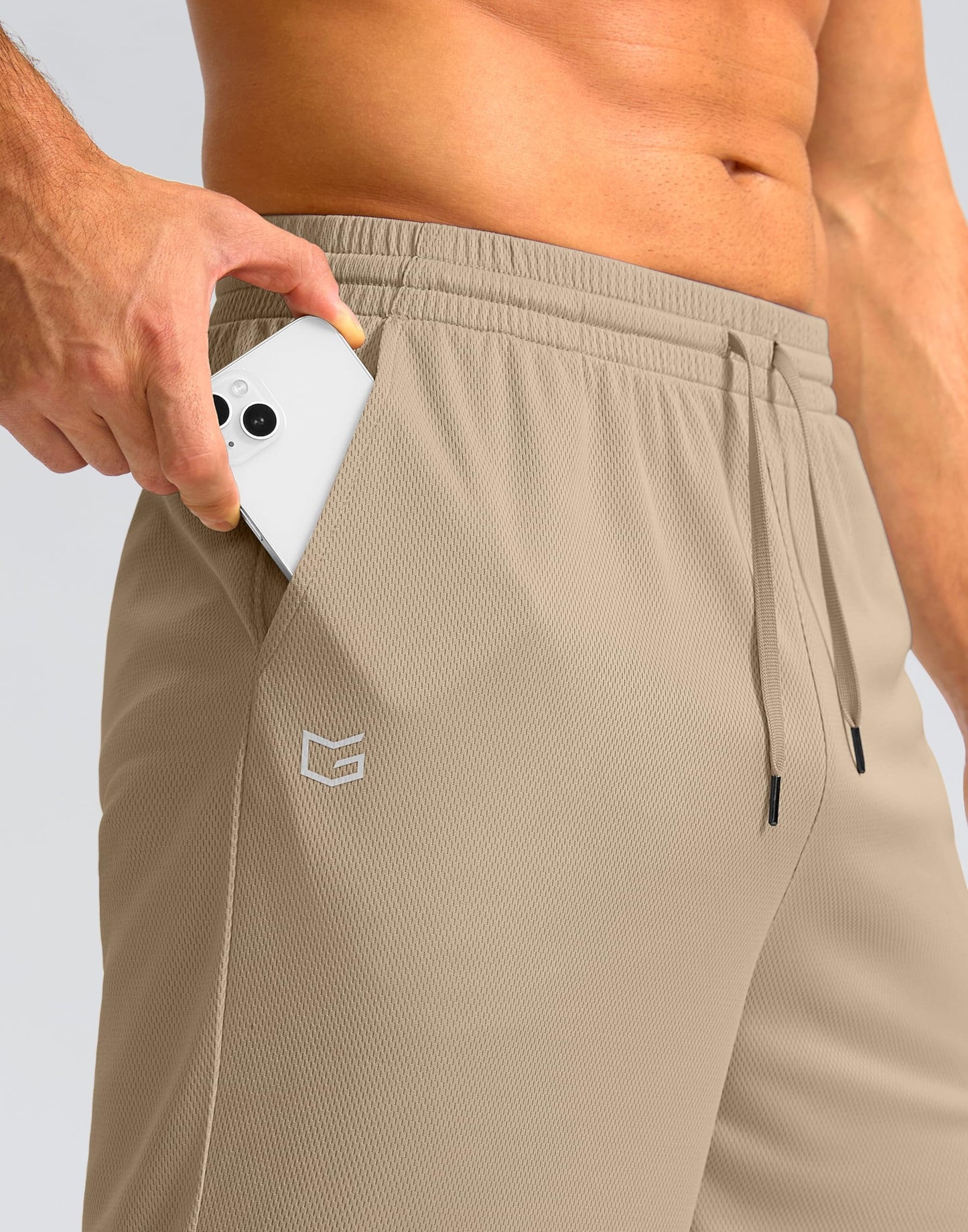G Gradual Men's Athletic Shorts with Pockets 9" / 11" Long Basketball Shorts Lightweight Quick Dry Gym Workout Shorts for Men(Light Khaki,XL)