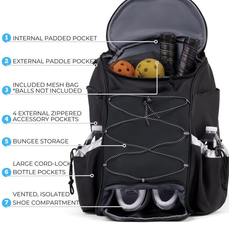 Athletico Pro 42L Pickler Pickleball Backpack (Black)