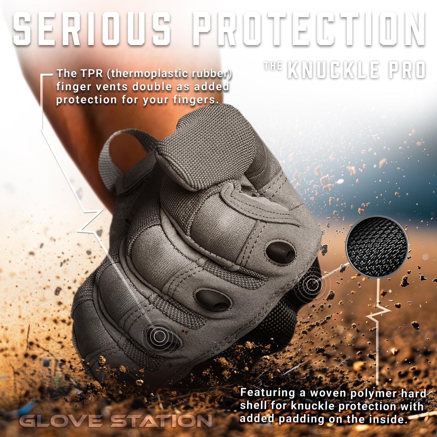 Glove Station Gloves for Men – Touchscreen Utility Gear with Hard Knuckle Protection Used in Motorcycle, Airsoft, & Outdoor Work Gray - Hard Knuckle Large