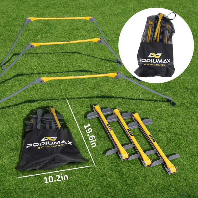 PodiuMax Portable Height Adjustable Sports Training Hurdle (6", 9", 12"), Lightweight, Innovative Foldable Design, Collapsible Safe, 6 per Pack