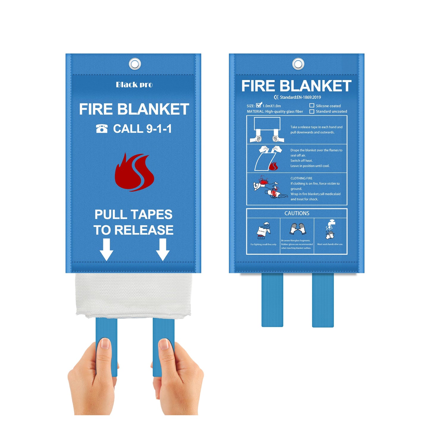 Black pro Fire Blanket, Fire Retardant Blanket,Emergency Fire Blanket for Kitchen, Home, School, Fireplace, Grill, Car, Office and Warehouse. CE Certified. (2 Pack)