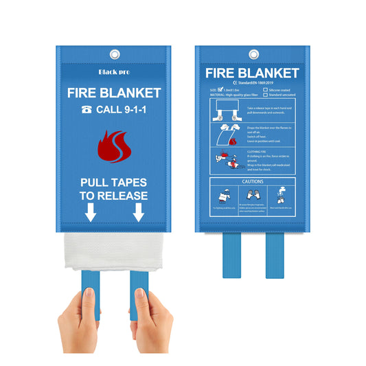 Black pro Fire Blanket, Fire Retardant Blanket,Emergency Fire Blanket for Kitchen, Home, School, Fireplace, Grill, Car, Office and Warehouse. CE Certified. (2 Pack)