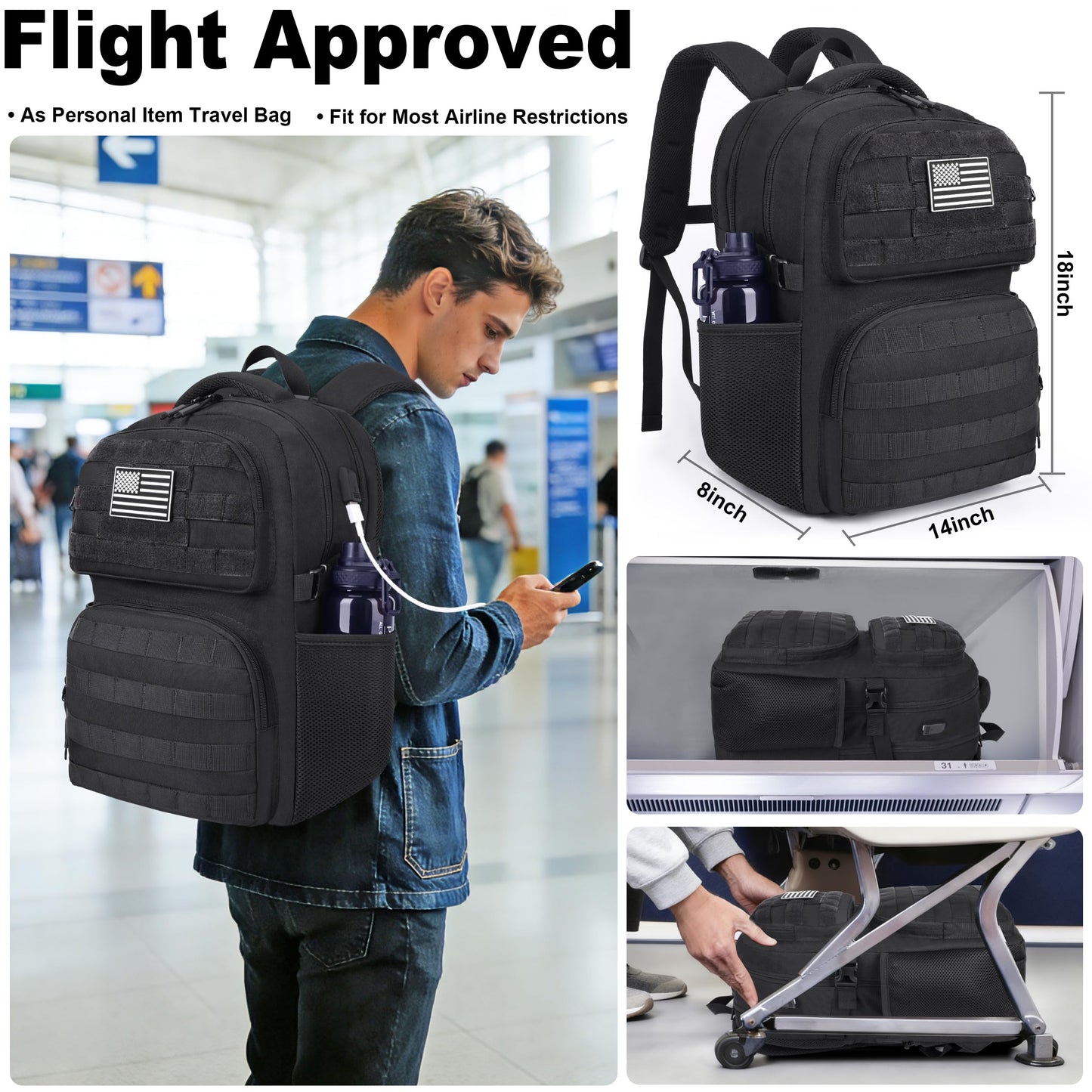 MOZETO 17 Inch Laptop Backpack, Large Tactical Inspired Travel Bag (Black)