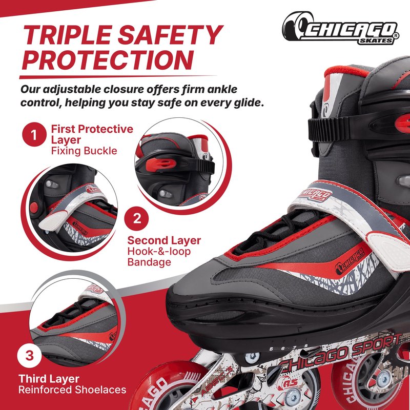 Chicago Inline Roller Skates for Kids – Durable, Top Performance Indoor/Outdoor Use Roller Blades for Girls & Boys with Breathable High-Top Boots, 70mm Urethane Wheels & ABEC-3 Bearings