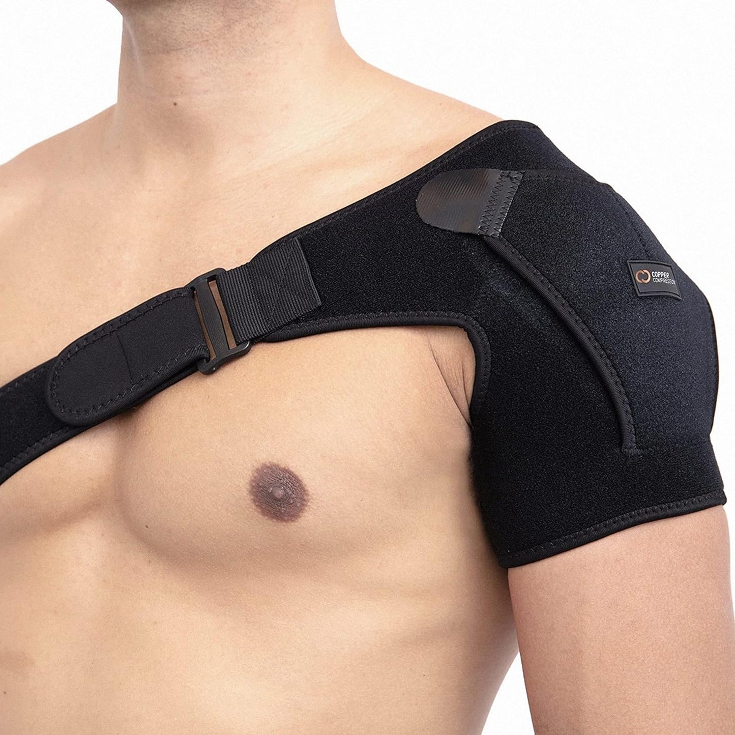 Copper Compression Shoulder Brace - Support for Torn Rotator Cuff & AC Joint Pain Relief | Adjustable Fit for Men & Women - Black - S/M