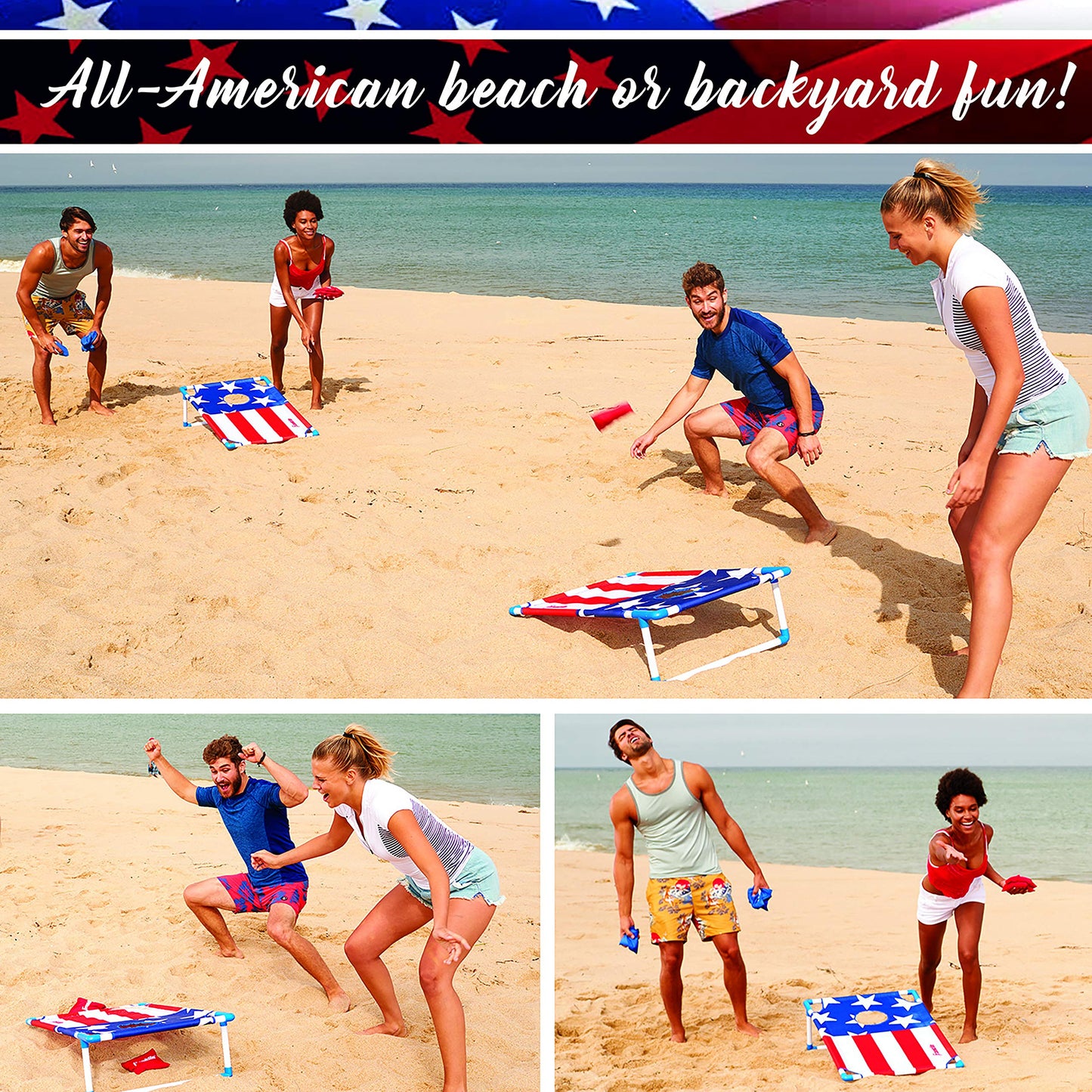 Franklin Sports Cornhole Game Sets - Portable Cornhole Boards + Bean Bags - (2) Boards + (8) Bean Bags Included - Perfect Beach + Lawn Tailgate Game Set - USA