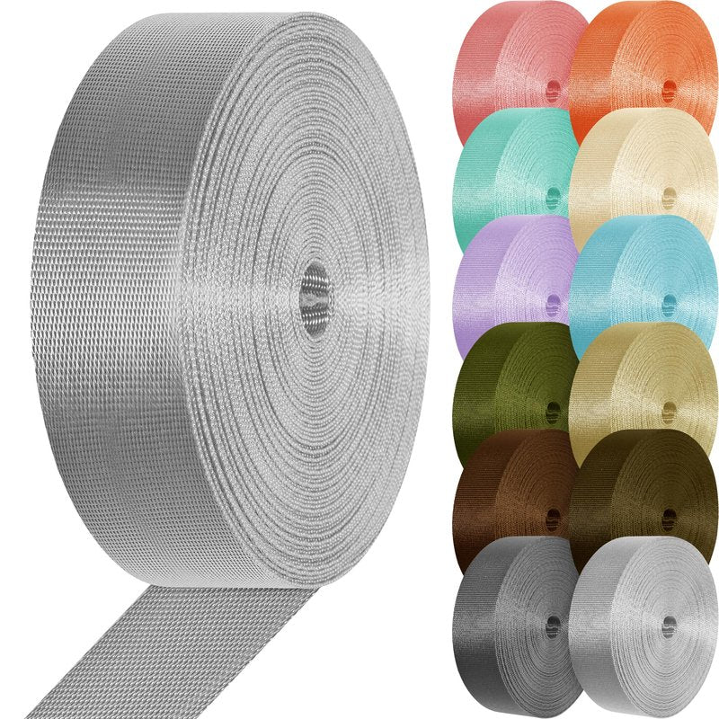 YOGHAVRS Nylon Webbing 1 inch 1.5 inch Lightweight Nylon Strap Flat Climbing Webbing for Indoor Outdoor Gear Crafting DIY Repairing Belt Camping Hiking Sports(Silver Gray, 1 inch x 50 Yards)