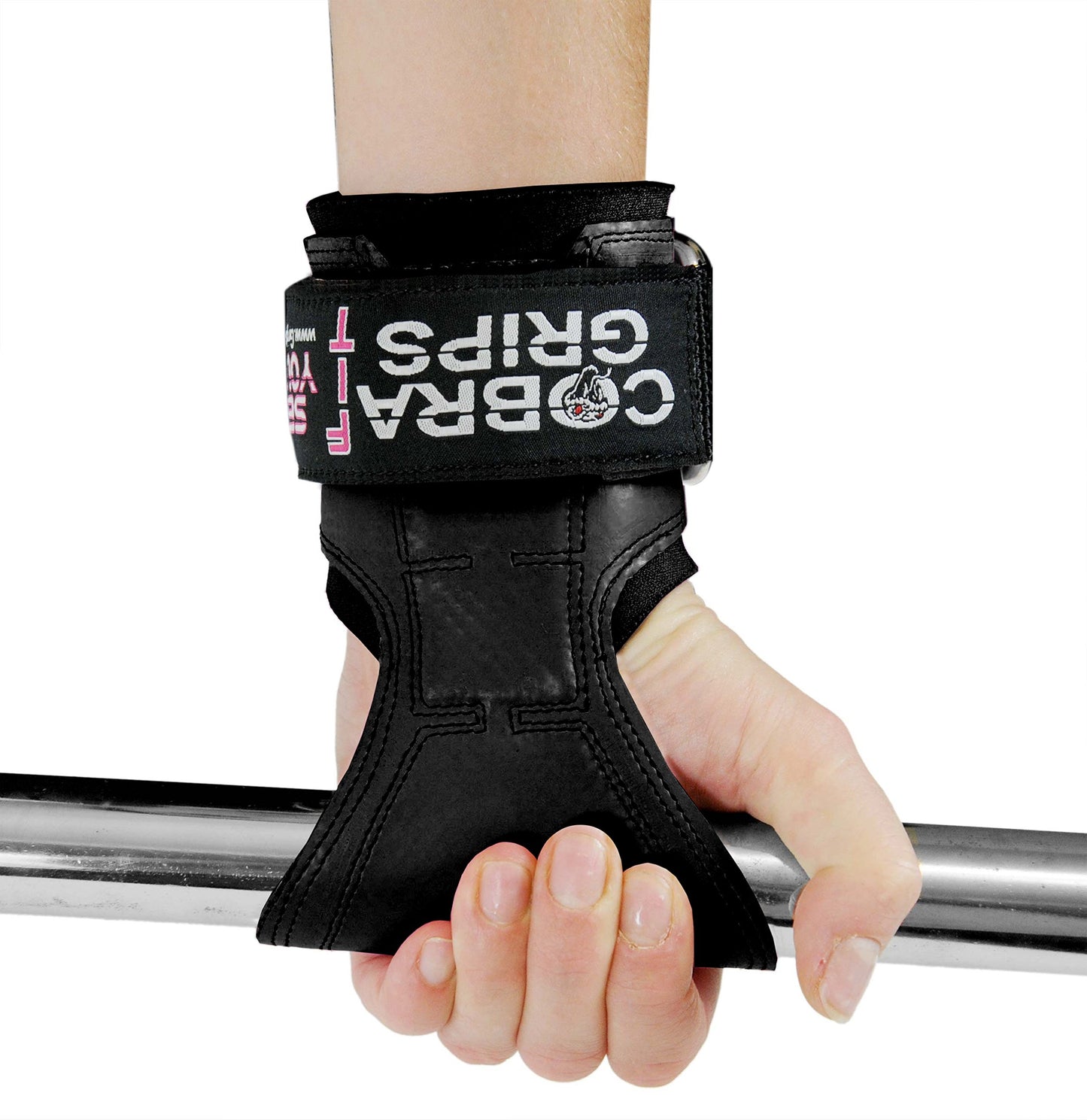 Cobra Grips FIT FOR LADIES! Weight Lifting Gloves Heavy Duty Straps Alternative to Power Lifting Hooks For Deadlifts With Built in Adjustable Neoprene Padded Wrist Wrap Support. (Women Black Rubber)