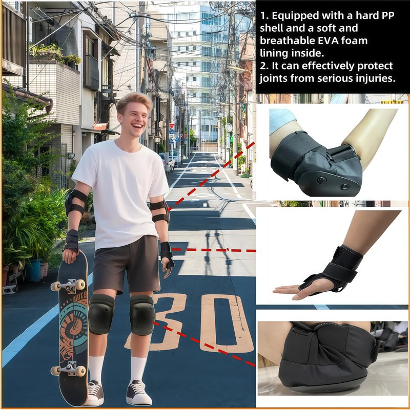 SHENMOREN Kids/Adult/Youth Knee Pads Elbow Pads Wrist Guards for Kids,Knee Pads for Women 6 in 1 Protective Gear Set for Skateboarding Biking Roller Skating Cycling Outdoor Black (Medium)