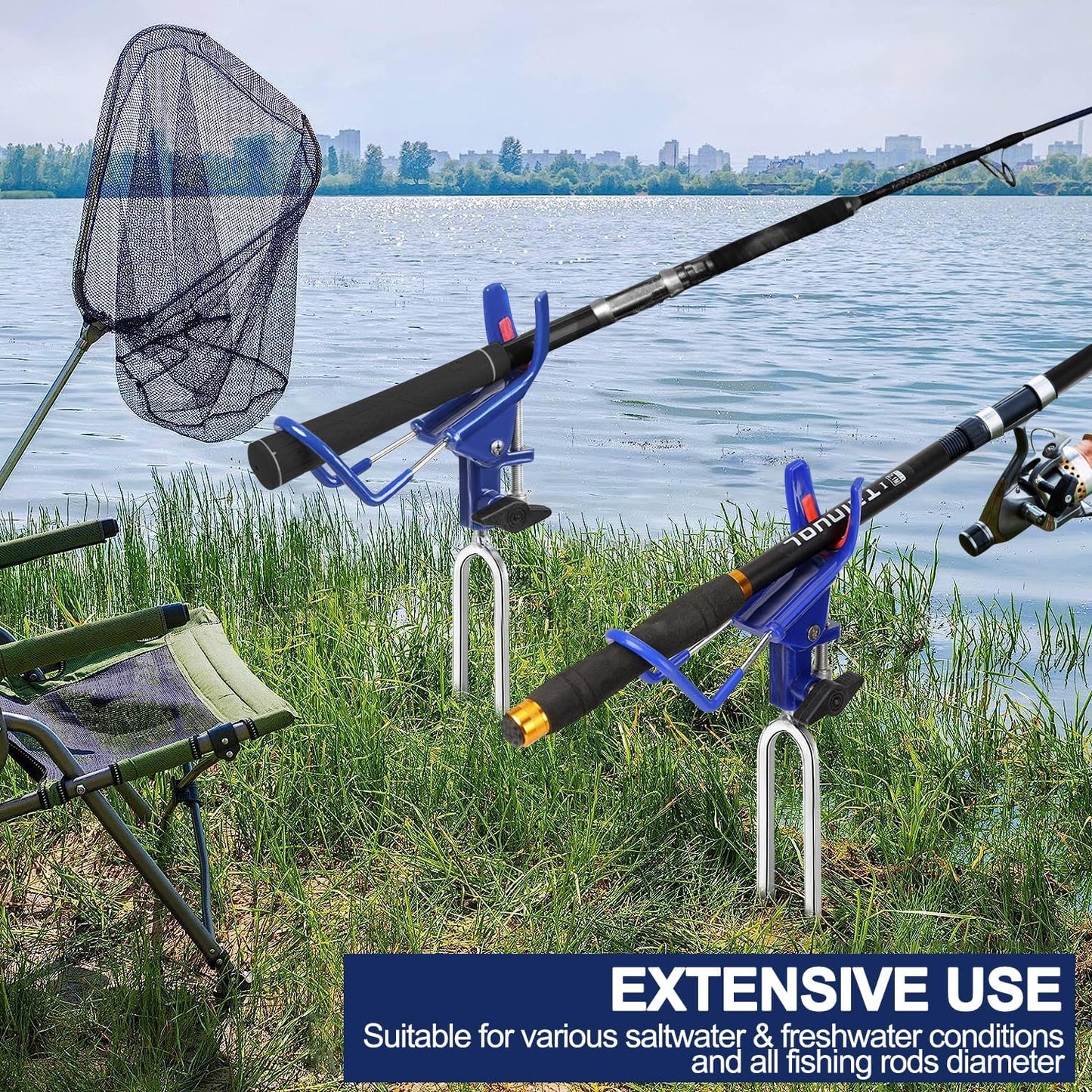 Fishing Rod Holders for Bank - 360° Adjustable Fishing Pole Holders for Ground, Shore, Beach | 2 Pack