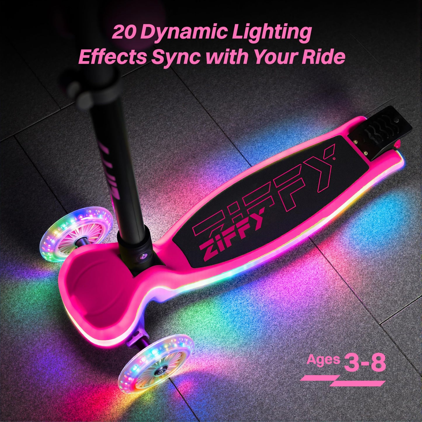 JOVA ZIFFY Kids Scooter for Boys & Girls LED Light-Up Wheels, 4 Adjustable Height Handlebars, and Lean-to-Steer Design with Anti-Slip Wide Surface for Stability - Up to 110LBS(Red)