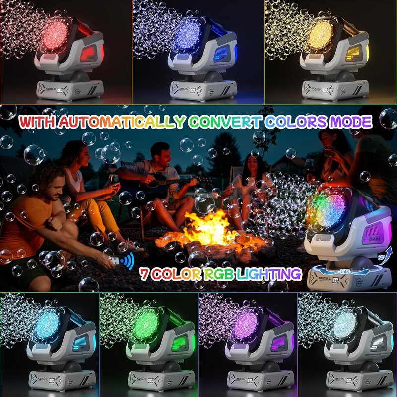 Upgraded Bubble Machine - Remote Control & RGB Lights | Rechargeable 1800mAh Battery for Kids' Parties & Outdoor Fun