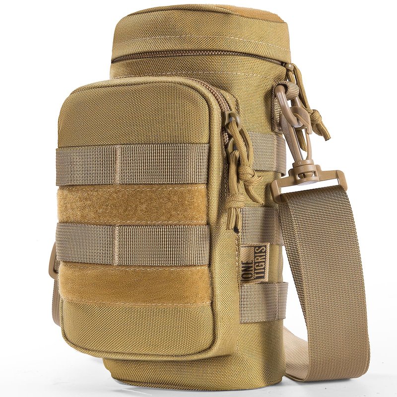 OneTigris MOLLE Water Bottle Pouch, 32oz Tactical Water Bottle Holder with Front Pocket & Detachable Shoulder Strap, 1000D Nylon Bottle Carrier for Hiking, Camping, Backpack & Belt Carry