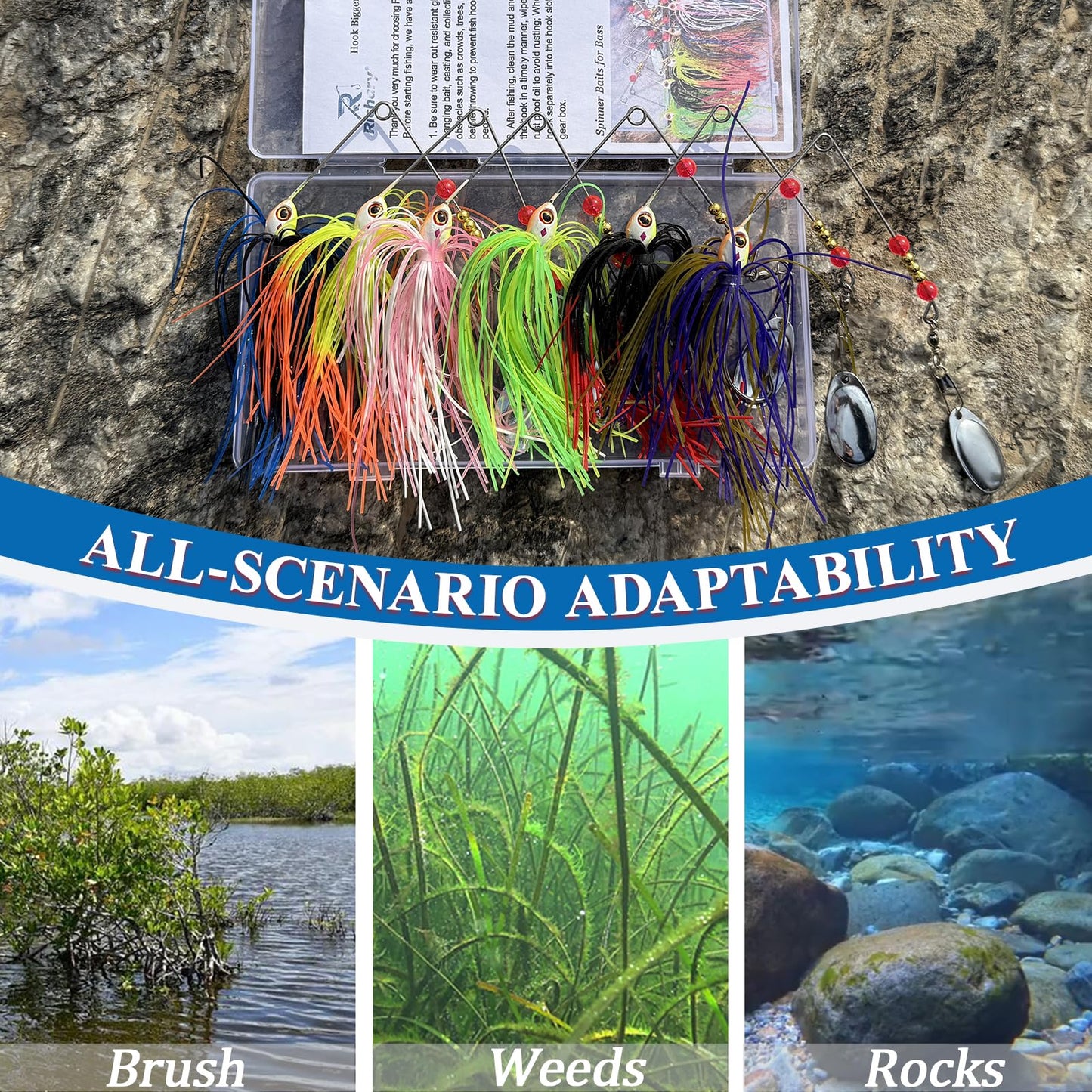 Richary Spinner Baits for Bass Fishing 3/8oz, 6 Pcs Freshwater Fishing Lures Kit, Premium Spinnerbaits for Walleye, Crappie, Salmon & Pike
