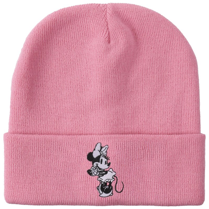 Minnie Mouse Embroidred Black & White Character On Pink Cuff Beanie