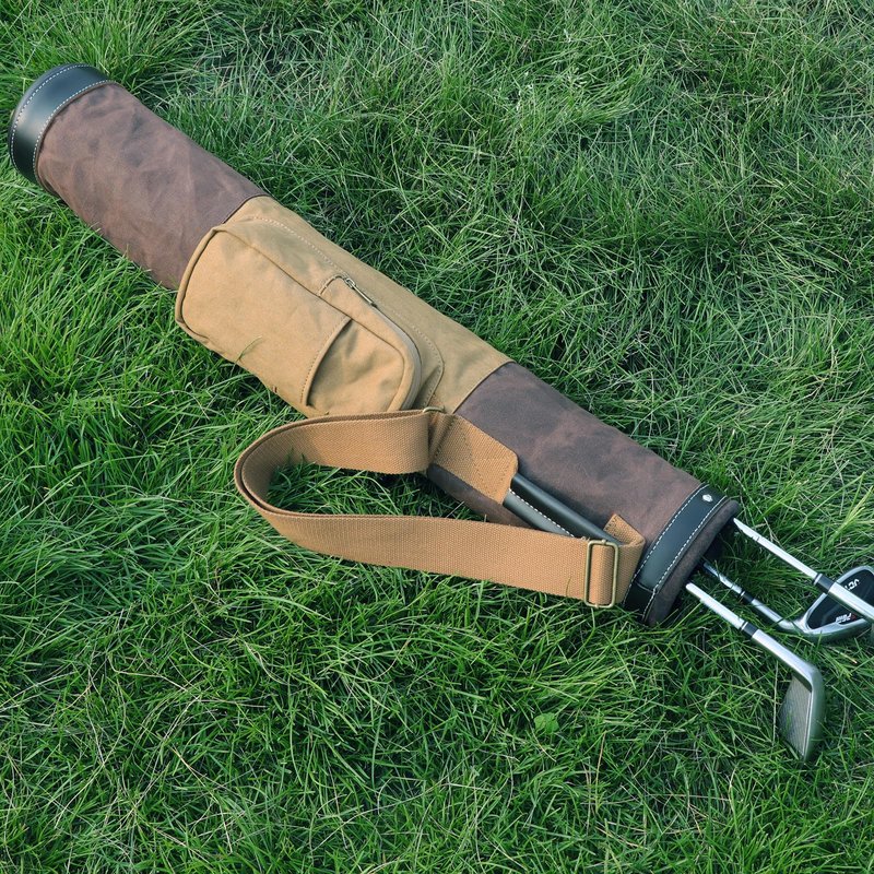 TOURBON Canvas Leather Golf Carry Bag Driving Range Mini Course Training Practice Golf Club Case