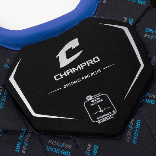 CHAMPRO Optimus Pro Plus Ergonomic Baseball Catcher’s Chest Protector for Commotio Cordis with Removeable Shoulder Cap, 15.5", Royal Blue