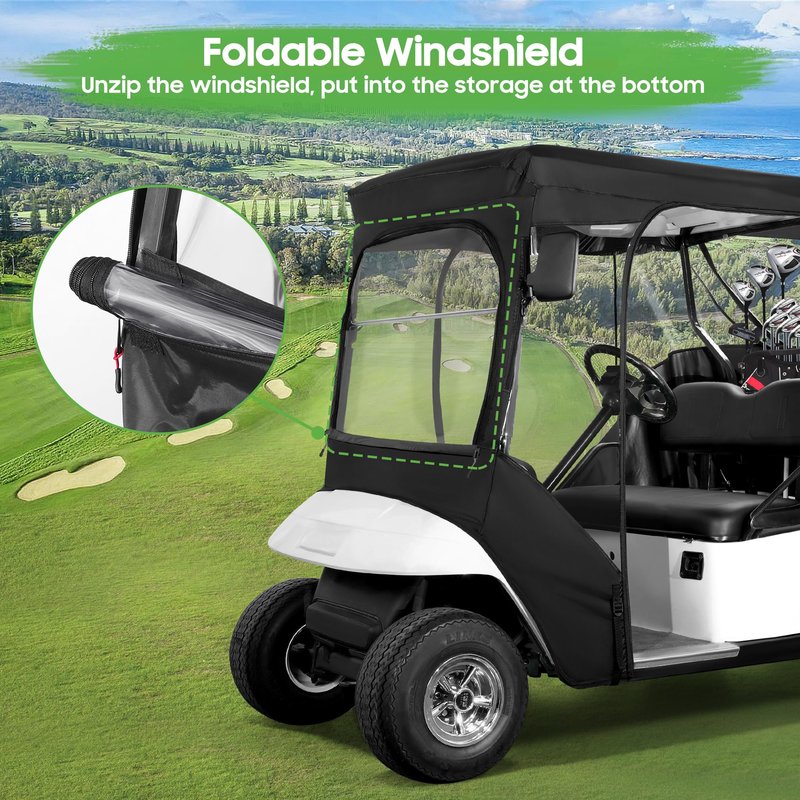 10L0L Golf Cart Weather Enclosure for EZGO TXT & RXV, 2 Passenger Waterproof Portable Drivable Golf Cart Storage Cover,Travel 4-Sided Driving Enclosure (Black/Transparent)