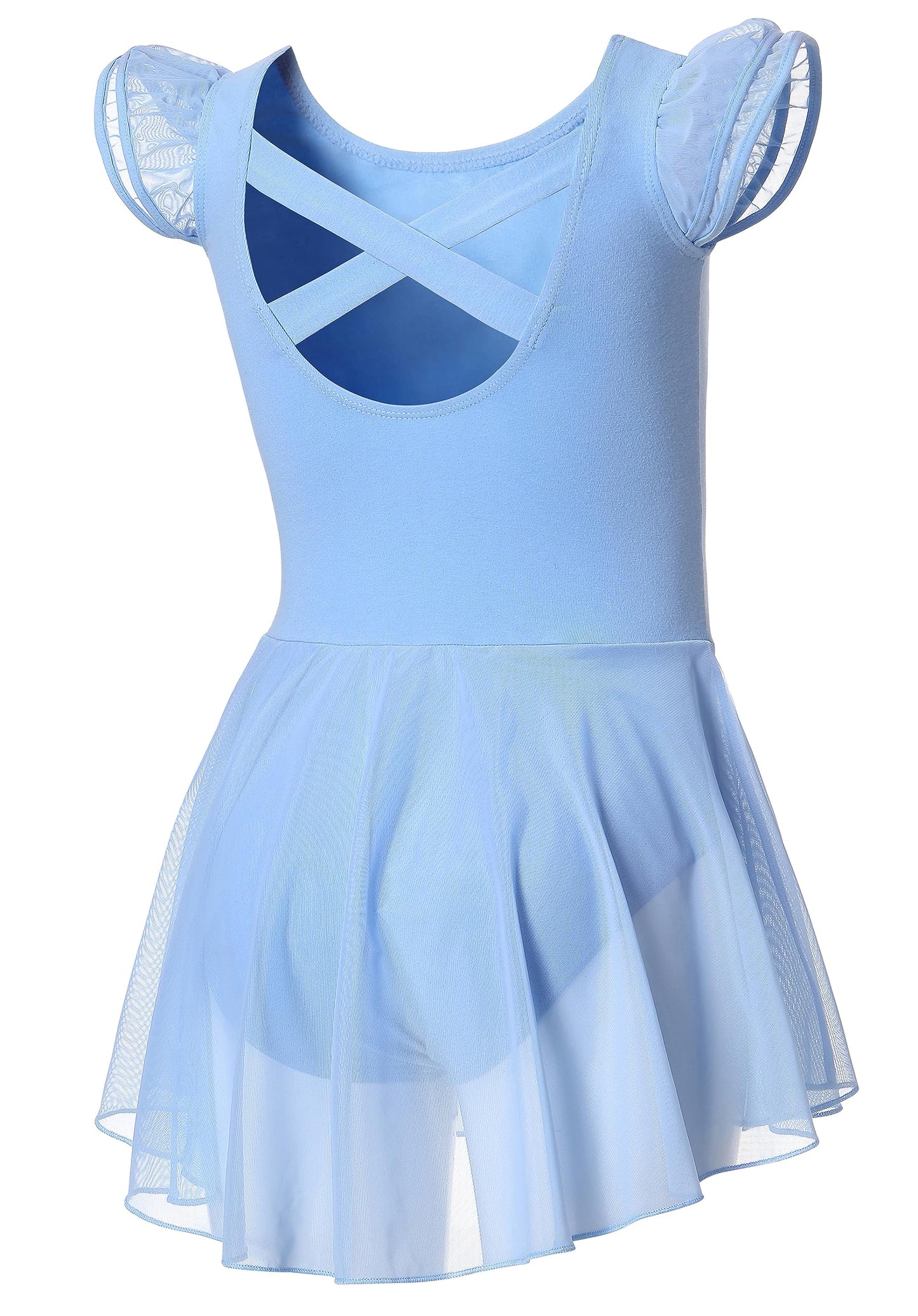 DIPUG Ballet Leotards for Girls Toddler Dance Leotard Flutter Sleeve and Criss-Cross Back Blue Size 4-6