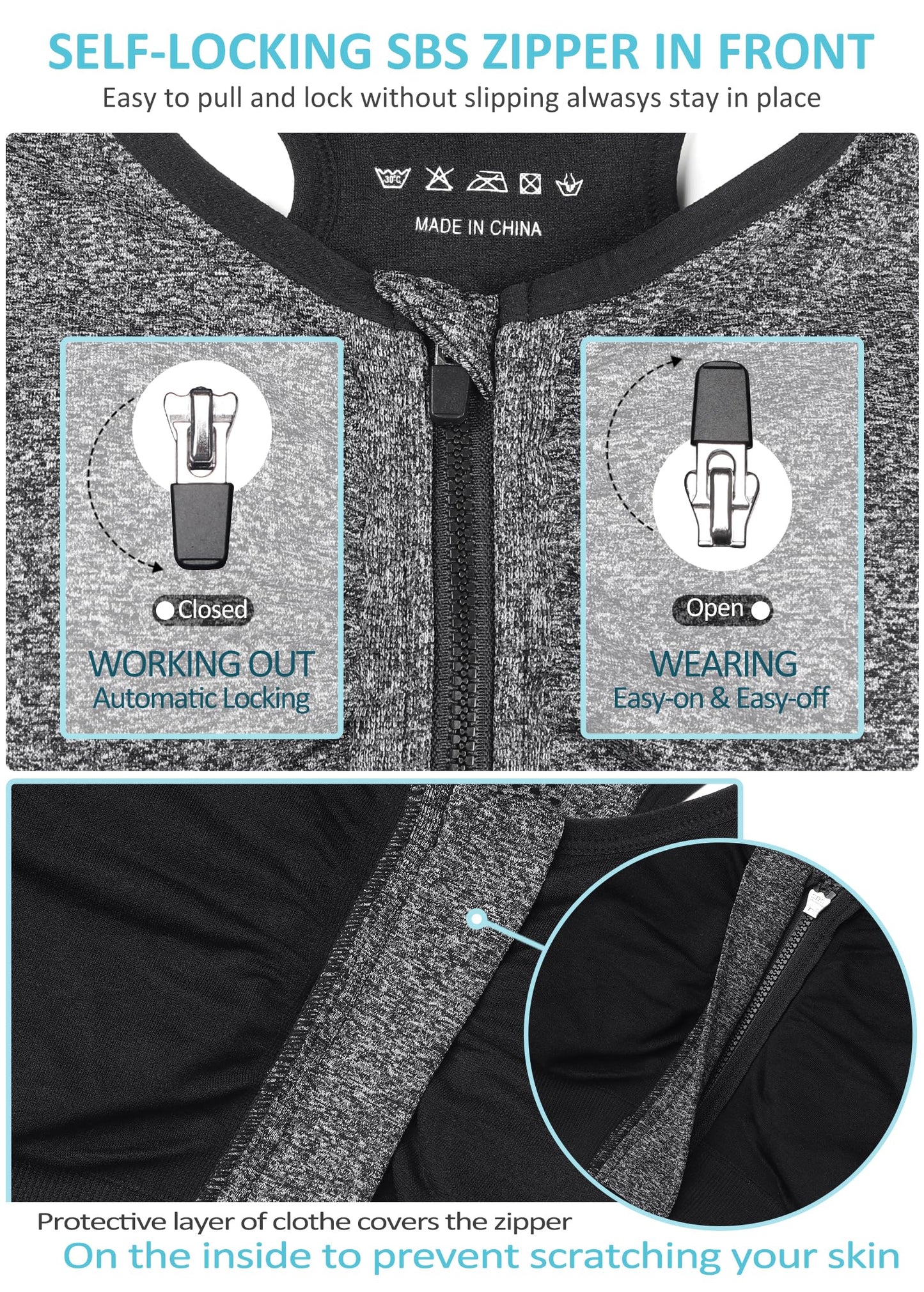 Women's Zip Front Sports Bra - Wireless, Post-Surgery, Padded, Racerback, Active, Yoga, Bust Reduction (X-Large, 3 Pack (Black+Grey+Bean Paste))