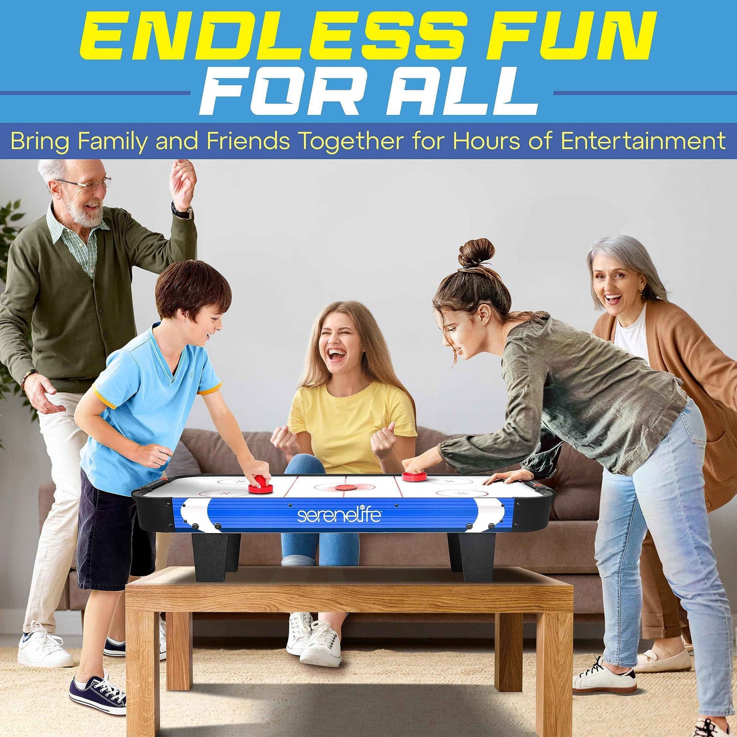 SereneLife 40" Air Hockey Game Tabletop, w/Fastest Game Play Upgraded 110v Motor, Built-in Score Tracker & Puck Dispenser, Accessories