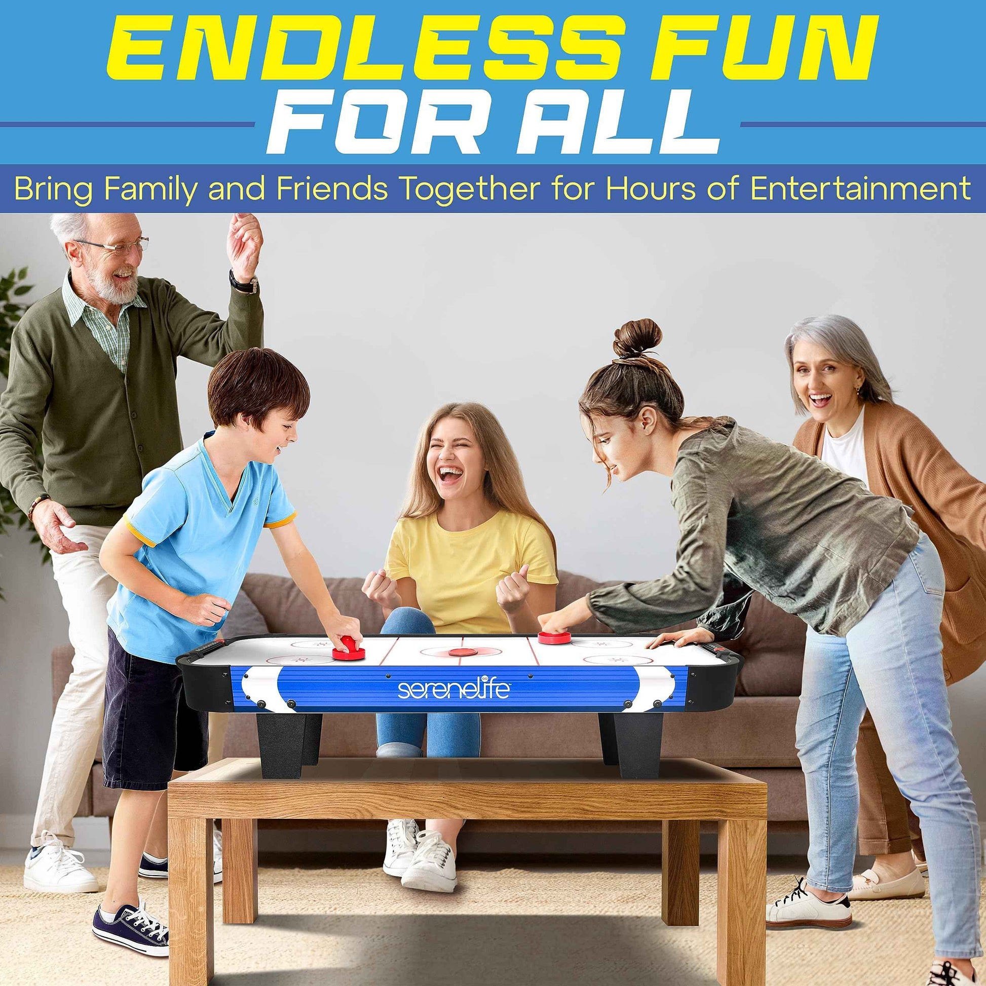 SereneLife 40" Air Hockey Game Tabletop, w/Fastest Game Play Upgraded 110v Motor, Built-in Score Tracker & Puck Dispenser, Accessories