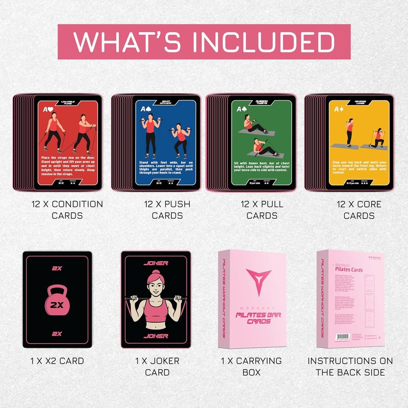 Pilates Workout Cards Deck - Body Weight Exercise Cards for Home Workouts | Fitness Cards for Men & Women