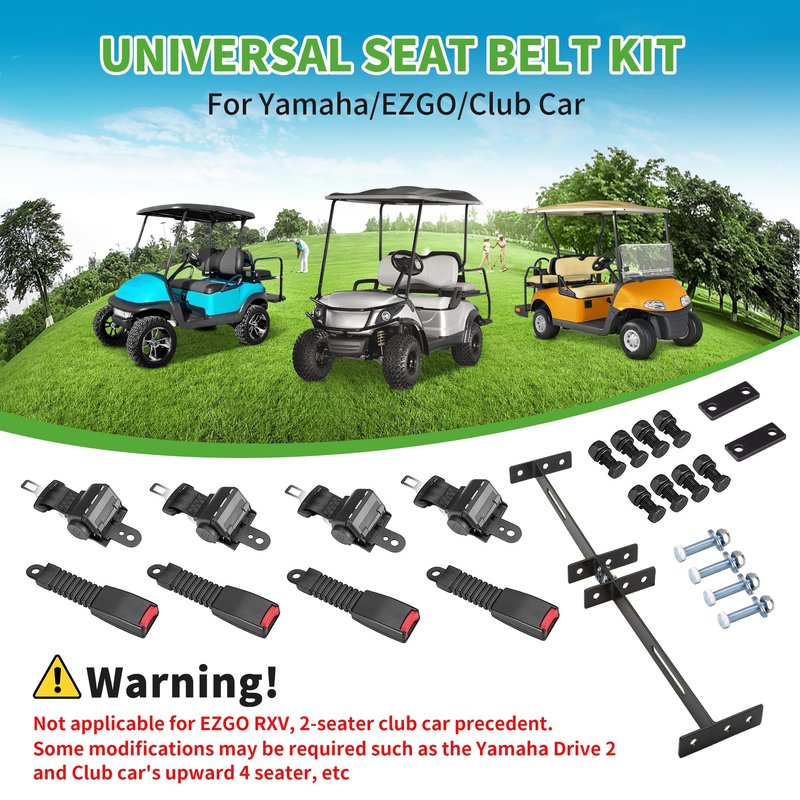 10L0L Golf Cart Seat Belt Kit with Bracket for Yamaha EZGO,Club Car DS Precedent,Front and Rear Seats,Universal Retractable Golf Cart Seat Belts