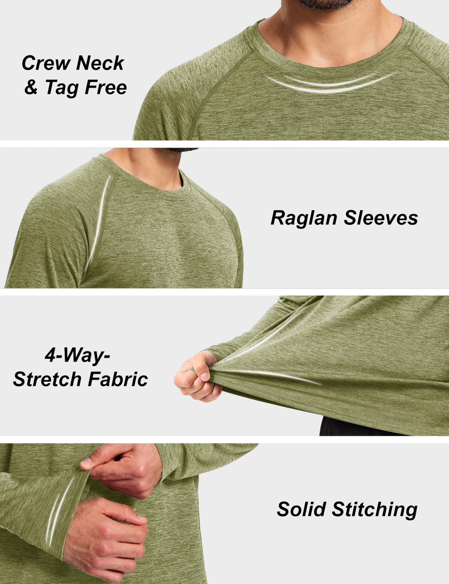 MAGCOMSEN Men's Sun Protection Shirts UV SPF UPF 50+ Long Sleeve Tee Shirts Summer Quick Dry Fishing Hiking Running Workout Green, L