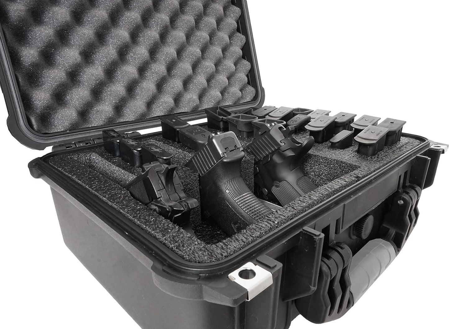 Case Club Waterproof Gun Case - Pre-Cut for 3 Pistols & 23 Magazines | Silica Gel Included
