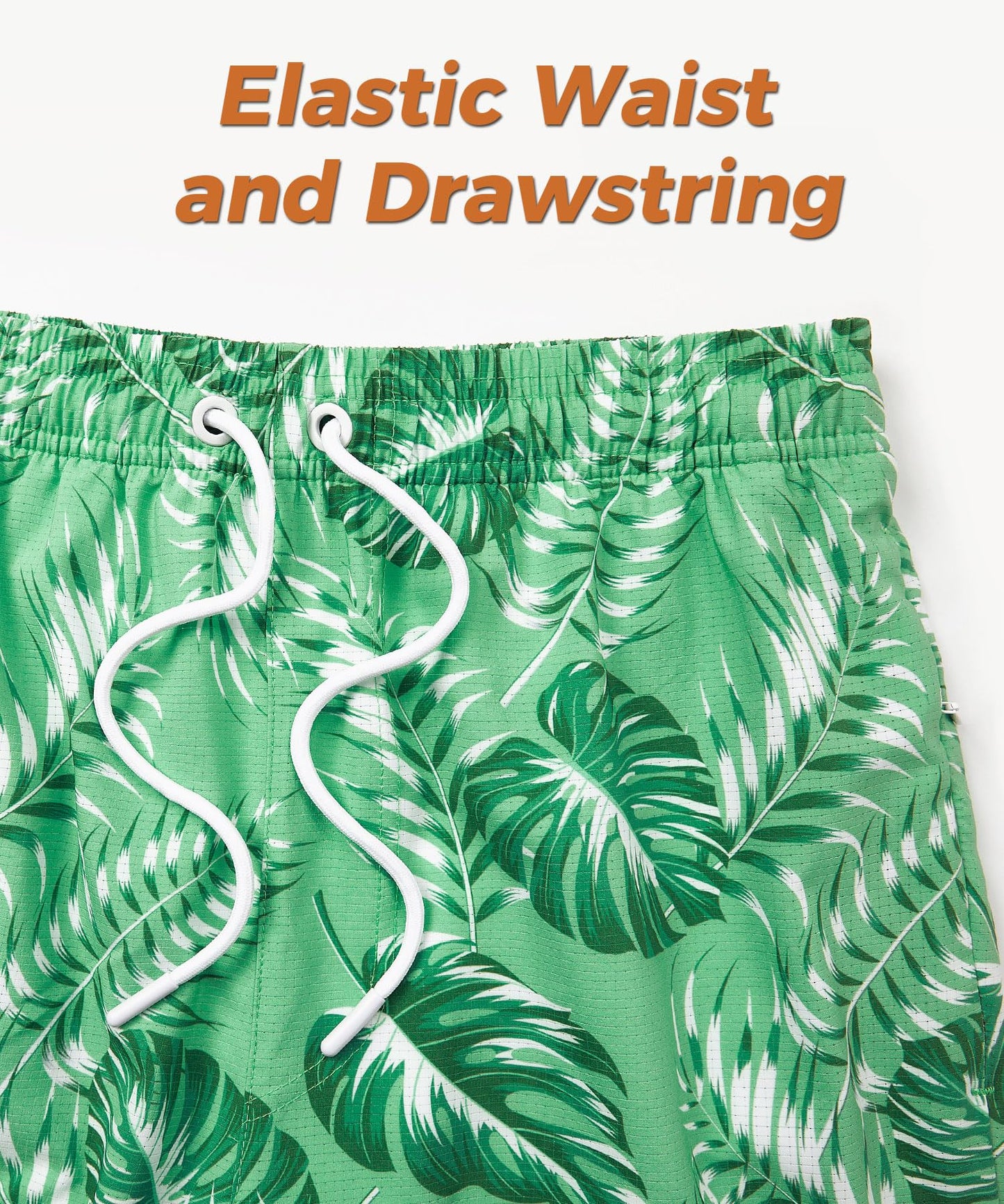 ELETOP Men's Swim Trunks with Compression Liner Bathing Suit Beach Board Shorts with Zipper Pockets Palm Leaf Green L