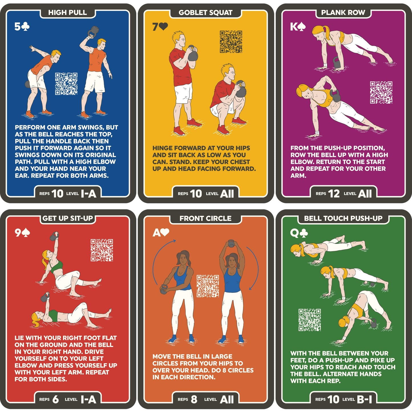 Stack 52 Kettlebell Exercise Cards. Workout Playing Card Game. Video Instructions Included. Learn Kettle Bell Moves and Conditioning Drills. Home Fitness Training Program. (2019 Mega Pack)