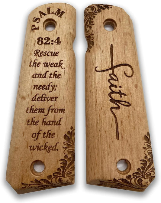 1911 Full Size Wooden Handgun Grips with Bible Verses - Fits Most 1911 Models | Durable & Stylish